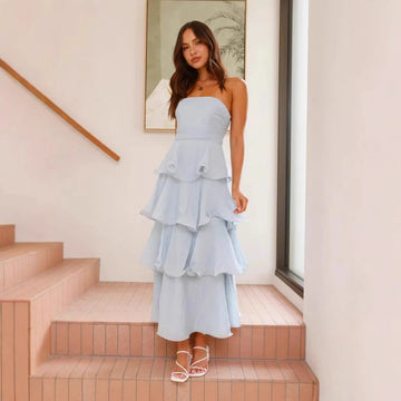 MQTIME  -  Summer New Sexy Strapless Women Cake Dress Simple Solid Color Female Banquet Party Dresses